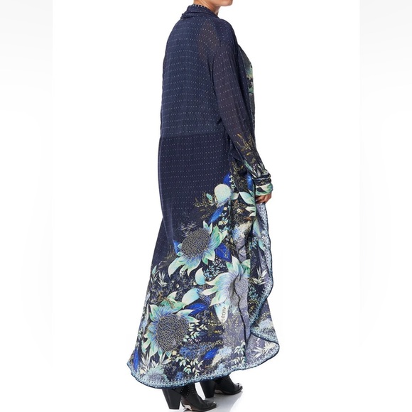 CAMILLA *Natures Nectar* blue floral silk boho long casual jacket w pockets S/M - Picture 3 of 14